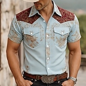 economico camicie western da uomo-Per uomo Etnico Floreale intricato Fiori Camicia Western Camicia con Bottoni Camicia da cowboy Manica Lunga Western Vintage Retrò Casuale All'aperto Primavera Autunno Collo ripiegato camicie con
