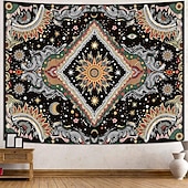 cheap Wall Tapestries-Mystic Psychedelic Sun Face Celestial Starburst Wall Tapestry Diamond Pattern Moon and Stars Bohemian Wall Hanging Trippy Hippie Home Decor Bedroom Backdrop