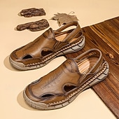 voordelige Casual sandalen-Casual loafers voor heren van imitatieleer – ademende instapschoenen voor de zomer met een open design, een lichtgewicht flexibele zool, ideaal voor dagelijks gebruik, reizen en buitenactiviteiten.