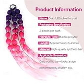 economico Capelli all'uncinetto-2 pezzi di extension per coda di cavallo sintetiche colorate a forma di bolla, extension per capelli intrecciati leggeri da 24 pollici, accessori per festival rave per ragazze, giornata dei capelli