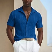 رخيصةأون زر قميص الرجال-رجالي قميص قميص صيفي قميص غير رسمي زر حتى القميص قميص جاكار أزرق أسود أبيض أخضر كم قصير خطوط / أمواج قبة فضفاض مناسب للبس اليومي قماش الجاكار ملابس موضة كاجوال مريح