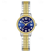 abordables Montres à quartz-Montre femme avec bracelet élastique en acier, montre à quartz facile à lire avec cadran rose et affichage de la date, bracelet extensible en acier inoxydable, cadeau idéal pour femme ou jeune fille,