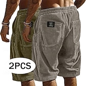 preiswerte Lässige Shorts-Herren Shorts Freizeitshorts Cordshorts Tasche Elastischer Bund Einfach Komfort Atmungsaktiv Über dem Knie Lässig Outdoor Strand Urlaub Mode Schwarz + Khaki Armeegrün+Grau Mikroelastisch
