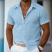 abordables camisa con botones para hombre-Hombre Camisa Camisa de gofres Textura Camisa casual Abotonar la camisa Azul Piscina Negro Blanco Rosa Color Caquí Manga Corta Plano Diseño Casual Diario Ropa Moda Moderno Casual Cómodo