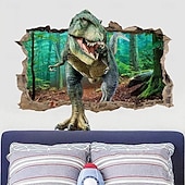 olcso Faliszőnyegek-3D őskori dinoszaurusz világ t-rex triceratops brachiosaurus törött falhatás dzsungel fali kárpit ajtó banner gyerekek hálószoba fiúk játszószoba dekoráció születésnapi buli háttér