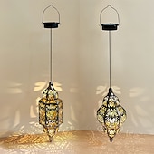 abordables Éclairages pour allées-Lanterne suspendue d'extérieur à projection solaire baroque en métal creux, étanche, avec éclairage LED pour jardin, cour, allée, pelouse, terrasse, fête, vacances, ambiance chaleureuse, violet