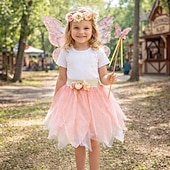 economico Outfit-Set Medievale Rinascimento Elegante Lunghezza al ginocchio Gonna Ali Copricapo con accessori Fata Farfalla Floreale Costume Ragazze Fantasia Halloween Carnevale Feste Fiera Rinascimentale Bambini