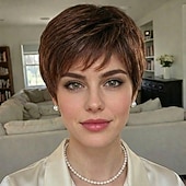 baratos peruca mais velha-Peruca curta e elegante para mulheres - corte pixie loiro suave com camadas delicadas