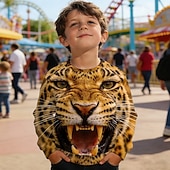 preiswerte Jungen 3D Tiere-Jungen 3D Grafik Tiermotiv Leopard Sweatshirt Pullover Langarm 3D-Druck Frühling Herbst Aktiv Mode Streetwear Kinder 4-12 Jahre Rundhalsausschnitt Lässig Täglich Outdoor Normale Passform