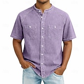 halpa Miesten Smart Casual -paidat-SoftFade™ Miesten Paita Rento Paita Napitettava Paita 100% Puuvillaa Happopesu Paita Musta Vaaleanvihreä Vaaleanpunainen Purppura Khaki Lyhythihainen Yksinkertainen Isoisän Kaulus Rentoon
