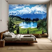 preiswerte Wandteppiche-Natur, Wald, See und Sonnenlicht – realistische 3D-Landschaft, Wandteppiche mit grünen Bäumen und blauem Himmel, sommerliche Landschaft, ideal für Schlafzimmer, Wohnzimmer, Homeoffice.