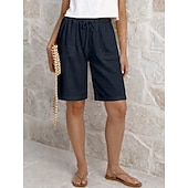 economico Fondi-Per donna Pantaloni capri Shorts Shorts di Lino Pantaloncini Estivi Vacanza Moda Essenziale Lunghezza al ginocchio Vita media Semplice Coulisse Tasca Elastico in vita Leggero Traspirante Inelastico