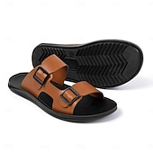 preiswerte Urlaubsandalen-Braune Herren-Sandalen mit Doppelschnalle, offene Zehenpartie, lässige Strandschuhe, verstellbar, bequem, Sommerschuhwerk für Urlaub, Strandreisen, Resortbesuche, Freizeit im Freien, Spaziergänge und den täglichen Gebrauch im Sommer