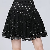 economico Gonne Latine-gonna da ballo da donna nera con strass e pizzo
