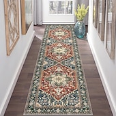 cheap Runner Rugs-Persian Ethnic Style Corridor Rug Faux Cashmere Durable Non-Slip Bedroom Bedside Mat Easy-to-Clean Living Room Carpet