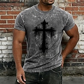 economico Magliette di fede-Maglietta Crusaders Bibbia Vintage Blu Acid Wash Gotico Croce T-Shirt Grafica Distressed Inky Splatter Tee Mineral Wash Grunge Streetwear Cotone Poliestere Top S-4XL