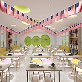 billiga U.S. 250-årsjubileum-patriotisk amerikansk flagga vimpel banderoll, 50 flaggor 46 fot små mini amerikanska flaggor vimpel för 4 juli självständighetsdagen, 250-årsjubileum, minnesdagsfestdekorationer