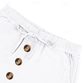 cheap Holiday-Men's Shorts Linen Shorts Summer Shorts Beach Shorts Drawstring Elastic Waist Buttons Plain Solid Comfort Breathable Knee Length Daily Outdoor Beach Vacation Fashion Black White Inelastic