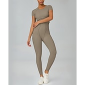 abordables Conjuntos y Monos-Women's Workout Jumpsuit Onesie Solid Color Bodysuit Summer Spring Fall rice white Pink Gym Workout Fitness Yoga Stretchy Breathable Short Sleeve Sport Activewear Stretchy