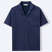 baratos camisa de botão masculina-Homens Camisa Social Camisa casual camisa de botão Camisa Jacquard Azul Marinho Escuro Marron Caqui Manga Curta Tecido Colarinho de Camisa Casual Diário Botões Roupa Elegante Moda Casual