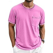 billige grunnleggende t-skjorter-Herre T skjorte 100% bomullssyre-vaskeskjorte Kortermet Crew-hals Sommer Vår Alle årstider Helfarge Enkel Elegant Årgang Nøytral Lomme Plaggfarget Nedtrykt Avslappet Hjem utendørs Lyseblå Svart Brun