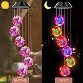 cheap Landscape Lights-Solar Powered Color Changing Pink Embroidered Ball Flower Wind Chime Light Waterproof Outdoor Night Light Hanging Solar Lamp  1pc
