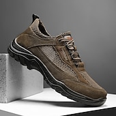 baratos Tênis Casuais-Botas de caminhada masculinas para atividades ao ar livre – mistura de couro sintético e camurça, sola antiderrapante durável, design respirável, perfeitas para aventuras ao ar livre, viagens e uso casual diário.