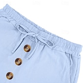 cheap Holiday-Men's Shorts Linen Shorts Summer Shorts Beach Shorts Drawstring Elastic Waist Buttons Plain Solid Comfort Breathable Knee Length Daily Outdoor Beach Vacation Fashion Black White Inelastic
