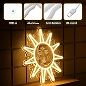 abordables Luces decorativas-Letrero de pared LED de neón con diseño de sol y luna, luz cálida, alimentado por USB, regulable, 32x32 cm, lámpara LED decorativa para dormitorio, sala de estar, sala de juegos, fiesta, bar, cueva de