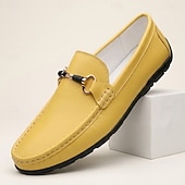 Χαμηλού Κόστους Casual loafers-Ανδρικά κίτρινα μοκασίνια με slip-on, casual, με μεταλλικά στοιχεία και άνεση, για καθημερινή χρήση, ταξίδια, γραφείο, Σαββατοκύριακα και smart casual τζέντλεμαν.