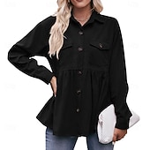 abordables Blusas Sencillas-Mujer Camisa casual Camisa de Pana Abotonar la camisa Blusa Bolsillo Botones Color sólido Plano Vacaciones Vintage Moda Manga Larga Cuello Vuelto Tops regulares Diario Festivos Noche Negro Blanco
