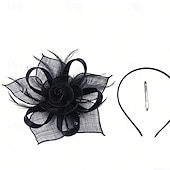abordables Fascinadores-Fascinators Lino Tejido Boda Cumpleaños Elegante Vintage Estilo lindo Con Pluma Cintas Celada Sombreros