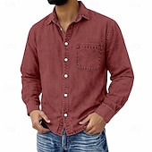 cheap Men's Button Up Shirts-Men's Shirt Casual Shirt Vintage Shirt Button Up Shirt 100% Cotton Acid Wash Shirt Blue Black Light Green Wine Navy Blue Long Sleeve Plain Lapel Streetwear Going out Pocket Clothing Apparel Cotton