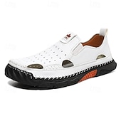abordables Sandalias casuales-Mocasines casuales de verano de piel sintética para hombre: diseño recortado transpirable, suela flexible y ligera, cómodos para playa, resort, viajes y uso diario.