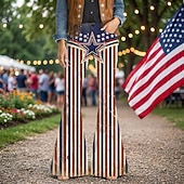  250e jubileum VS Retro vintage Jaren '70 Broeken Bell Bottom broek Hippie Schijf Hoge taille Zigzag Kostuum Dames Maskerade 4 juli Feest Independence Day Volwassenen Broeken