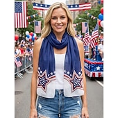  Women's Patriotic Polyester Chiffon Scarf, Lightweight Breathable Star Print Fashion Wrap for America 250th Celebration, Independence Day, Daily Casual Wear and Vacation Travel