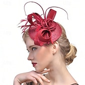 voordelige Fascinators-fascinators Veer Stof Bruiloft Verjaardag Elegant Vintage leuke Style Met Veer Helm Hoofddeksels