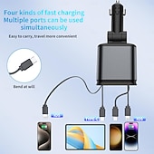 abordables Cargadores inalámbricos-Cargador rápido para coche 5 en 1 de 180 W, adaptador de corriente USB tipo C, cargador de teléfono retráctil con luz de techo tipo estrella para teléfonos iOS y Android.