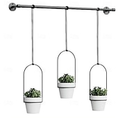 abordables Vases et corbeilles-Ensemble de jardinières suspendues réglables pour fenêtre – support pour plantes en tige métallique avec 3 pots pour l'intérieur &amp;Support mural extensible pour plantes d'extérieur, jardinière