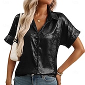 ieftine Bluze simple-Pentru femei Cămașă Cămașă de Costum Camașă cu nasturi Bluză Nasturi Culoare solidă Elegant Modă Zilnic Manșon scurt Răsfrânt Topuri obișnuite În aer liber Haine de strada Muncă Roz auriu Verde