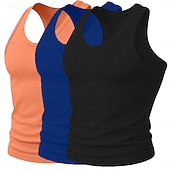 baratos Tops de ginásio-Homens Malha Íntima Camiseta Interior camisa sem manga camisa muscular Sem Manga Decote em U Profundo Scoop pescoço Decote em U Verão Côr Sólida Pit Strip Moda Designer Esportivo 3 Peças Estriado Puro