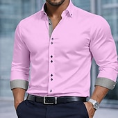 baratos Camisas de botões masculinas-Homens Camisa Social Saia camisa de botão Bloco de cor Diário O negócio Azul Claro Preto Branco Rosa Manga Longa Aberto para a Lateral Todas as Estações Roupa Patchwork