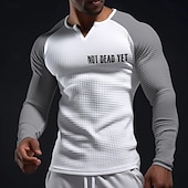 abordables T-shirts de sport et de gym-T-shirt henley raglan à manches longues pour homme, style sportif et motivant, avec slogan « Not Dead Yet » (pas encore mort), coupe ajustée, en maille gaufrée texturée, idéal pour la salle de sport,