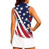  Independence Day Dames Nationale vlag Sportshirt Wandelen poloshirt Sport tanktop Tennisshirt Mouwloos Vetoketju Bloemig UPF50+ UV-bestendig Hoge Elasticiteit Vochtregelerend Ademend Volleybal Tennis