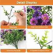 cheap Artificial Flower-4 Pcs Artificial Hanging Flowers Plants for Outdoor Spring Decoration,Faux Silk Violet with Eucalyptus Leaves,UV Resistant for Outside Home Indoor Planter Porch Patio Balcony Yard Decor