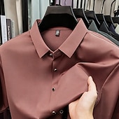 economico camicie da uomo no stiro-Per uomo Camicia Camicia elegante Camicia non stiro Tinta unica All'aperto Lavoro Verde Manica Corta Collo ripiegato Estate Primavera Abbigliamento Bottoni