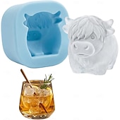 abordables Accessoires pour glaçons-Moule à glaçons mini vache des Highlands, bac à glaçons 3D mignon en silicone pour whisky et cocktails &amp;machine à glaçons réutilisable en forme d'animal pour boissons, accessoires de bar, café glacé