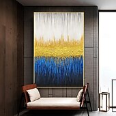 preiswerte Abstract Paintings-Handmade Oil Painting Canvas Wall Art Decoration Blue Gold Abstract Texture Paintings for Home Dining Room Decor Stretched Frame Hanging/Rolled Frameless Unstretched