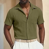 abordables camisa con botones para hombre-Hombre Camisa Camisa de verano Camisa casual Camisa de playa Abotonar la camisa Camisa Jacquard Blanco Manga Corta Plano Líneas / Olas Diseño Casual Ropa de calle Ropa Poliéster Moda Casual Cómodo