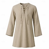  Medieval Renacimiento Camisas Sayo Larga Pirata Vikingo Disfraz Hombre Vikingo Pirata Víspera de Todos los Santos Carnaval Rendimiento LARP Feria Ren Adulto Camisas